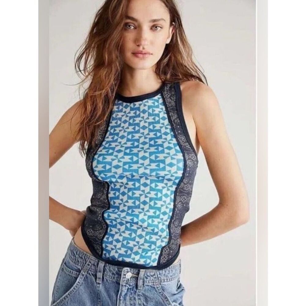 Free People We The Free Too Hot to Handle Boho Tank XS Cotton Geometric Print